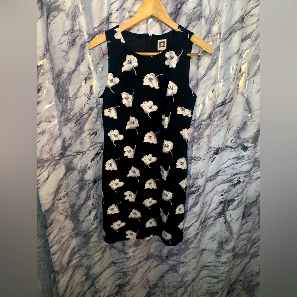 Anne Klein Black Mini Dress with White Floral Sleeveless Coastal Grandma 6 - Picture 2 of 12
